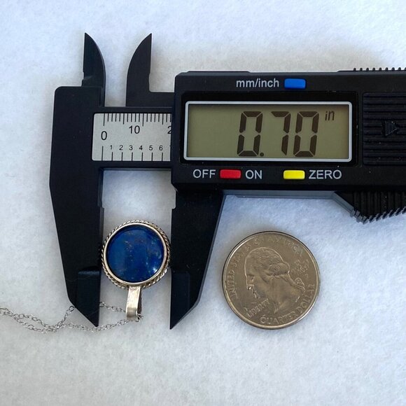 950 Silver Dainty Round Lapis Lazuli Pendant Cabochon Necklace 18" Cable Chain - Picture 15 of 16